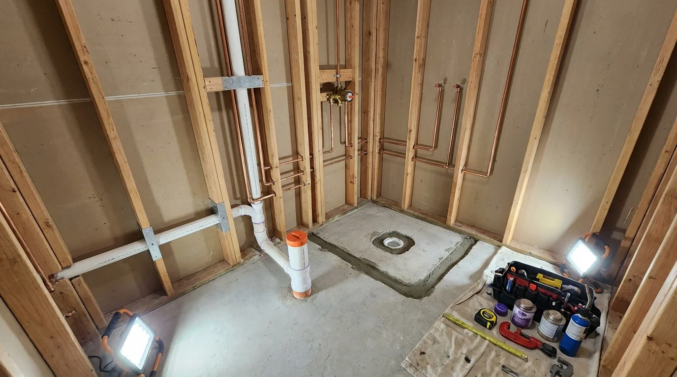 Bathroom rough-in plumbing during remodel by Johns Plumbing LLC in Rural Retreat