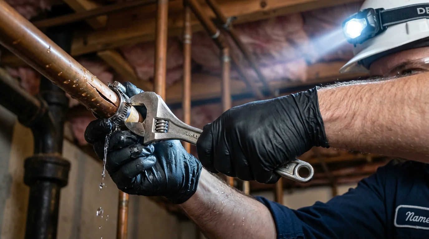 Emergency pipe clamp repair being performed by a Johns Plumbing LLC plumber in Rural Retreat